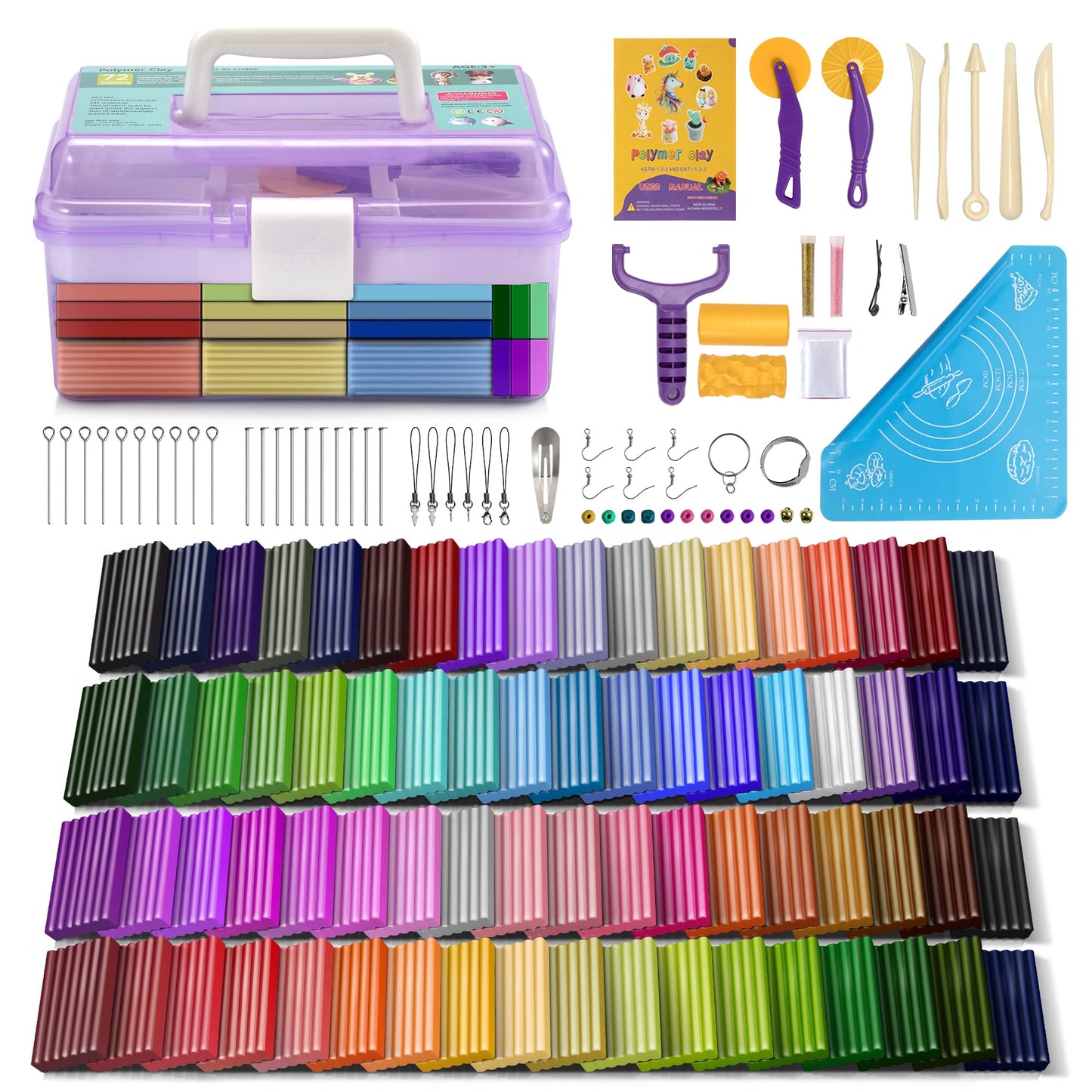 Polymer Clay 50 Colors, Modeling Clay for Kids DIY Starter Kits, Oven Baked Model Clay, Non-Sticky Molding Clay with Sculpting Tools, Gift for Children and Artists (50 Colors A)