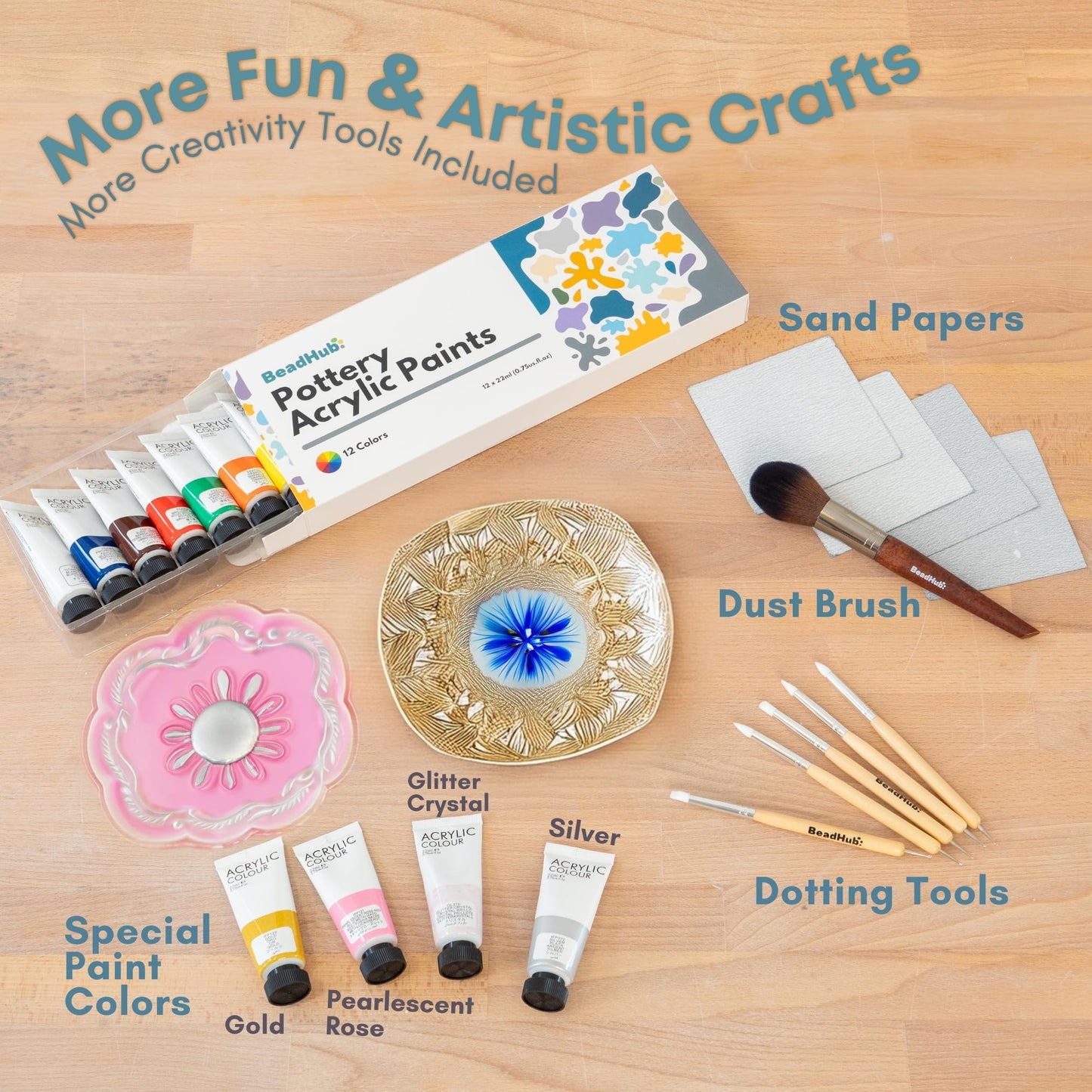 Pottery Kit for Beginners, 4.4Lbs Air Dry Clay for Adults with Sculpting Tools, Paint, Glaze, Air-Dry Modeling Clay Molding, Sculpt & Painting Set, Hobby Date Night DIY Art Craft Kits (White)