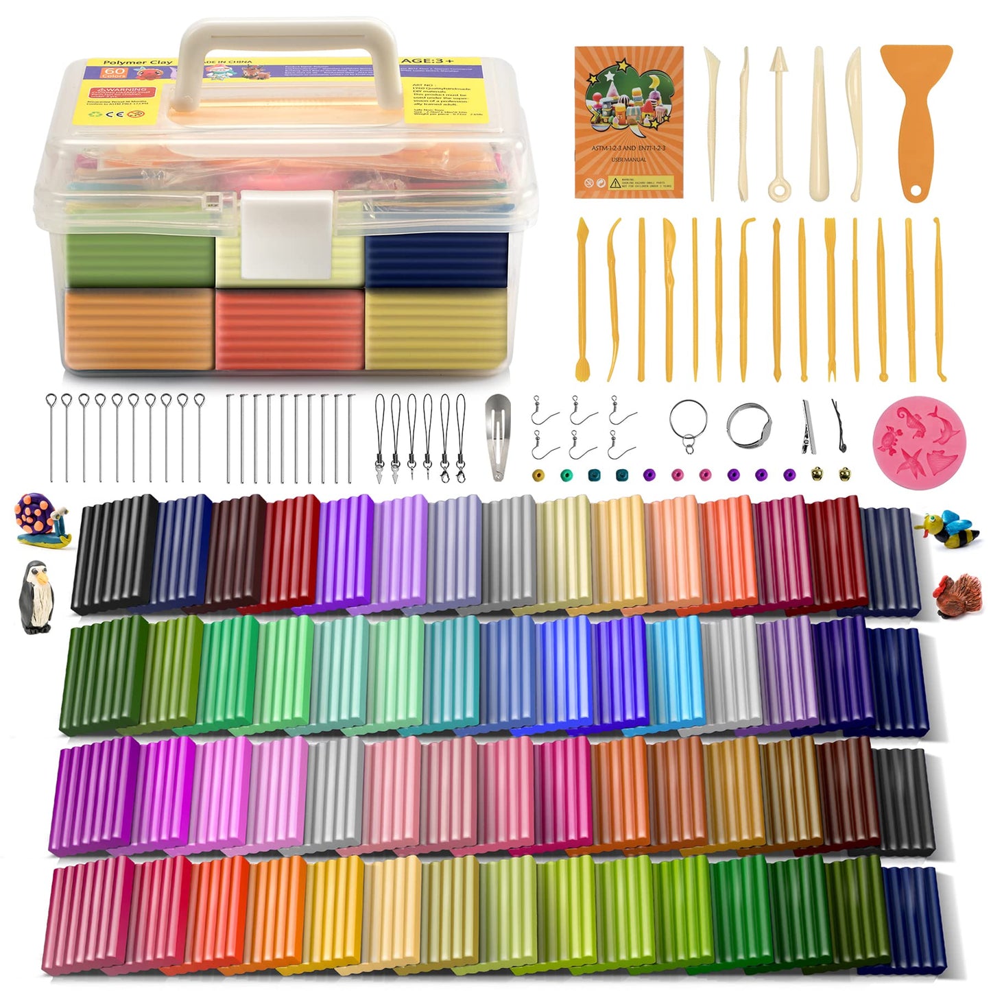 Polymer Clay 50 Colors, Modeling Clay for Kids DIY Starter Kits, Oven Baked Model Clay, Non-Sticky Molding Clay with Sculpting Tools, Gift for Children and Artists (50 Colors A)