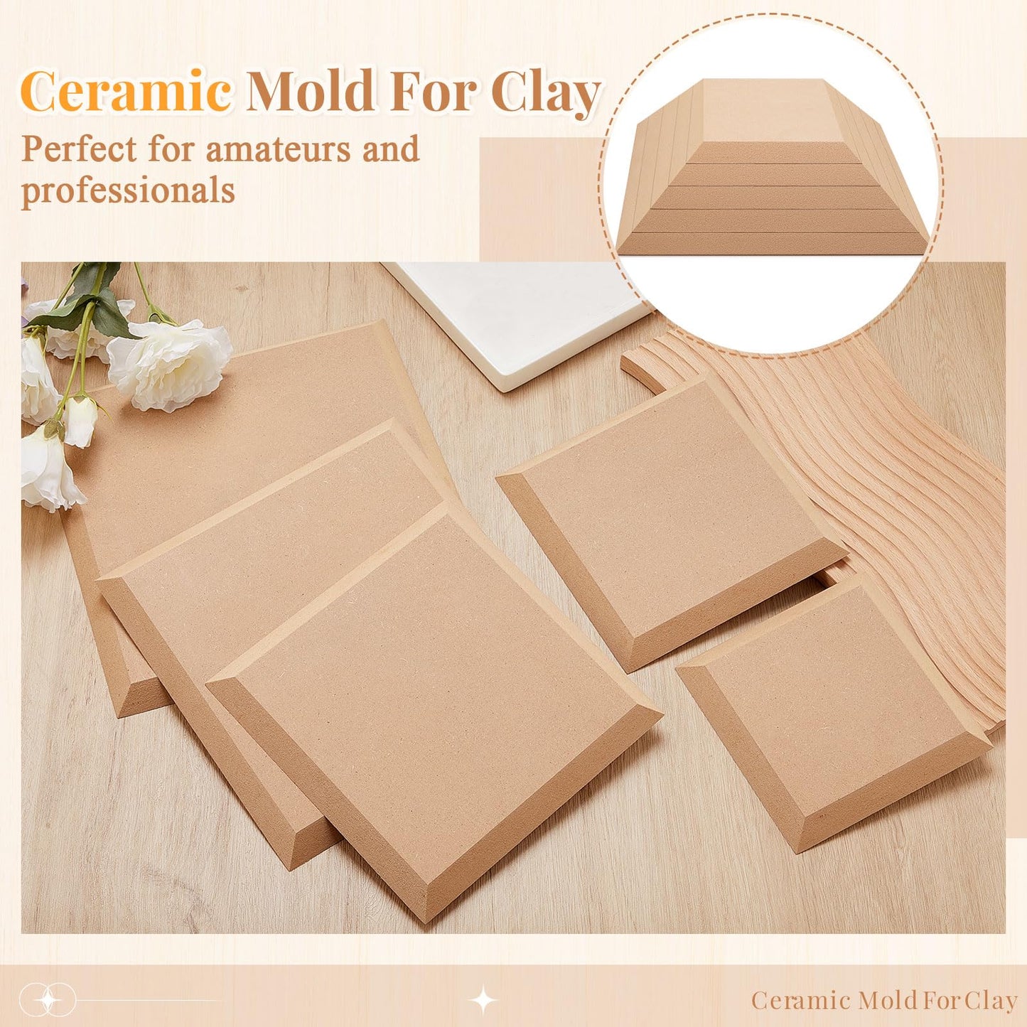 Sunnychicc 5 Pcs Ceramic Mold for Clay Wooden Pottery Clay Molds for Pottery Ceramic Plate for Slump Tools for Handbuilding Craft(Round,6.14-10.87")