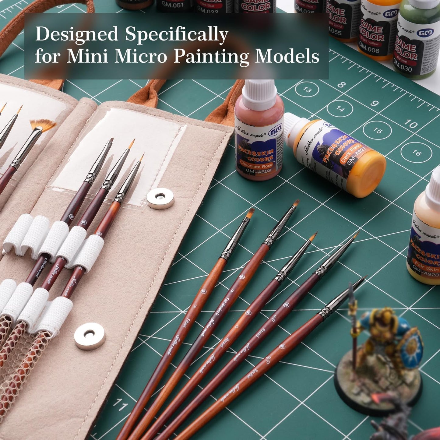 Golden Maple Miniature Paint Brushes Drybrush-18PCS Micro Detail Paint Brush Set, Small Fine Detail Model Brushes for Acrylics, Watercolors & Paint by Number, Figurine - Cocoa Brown