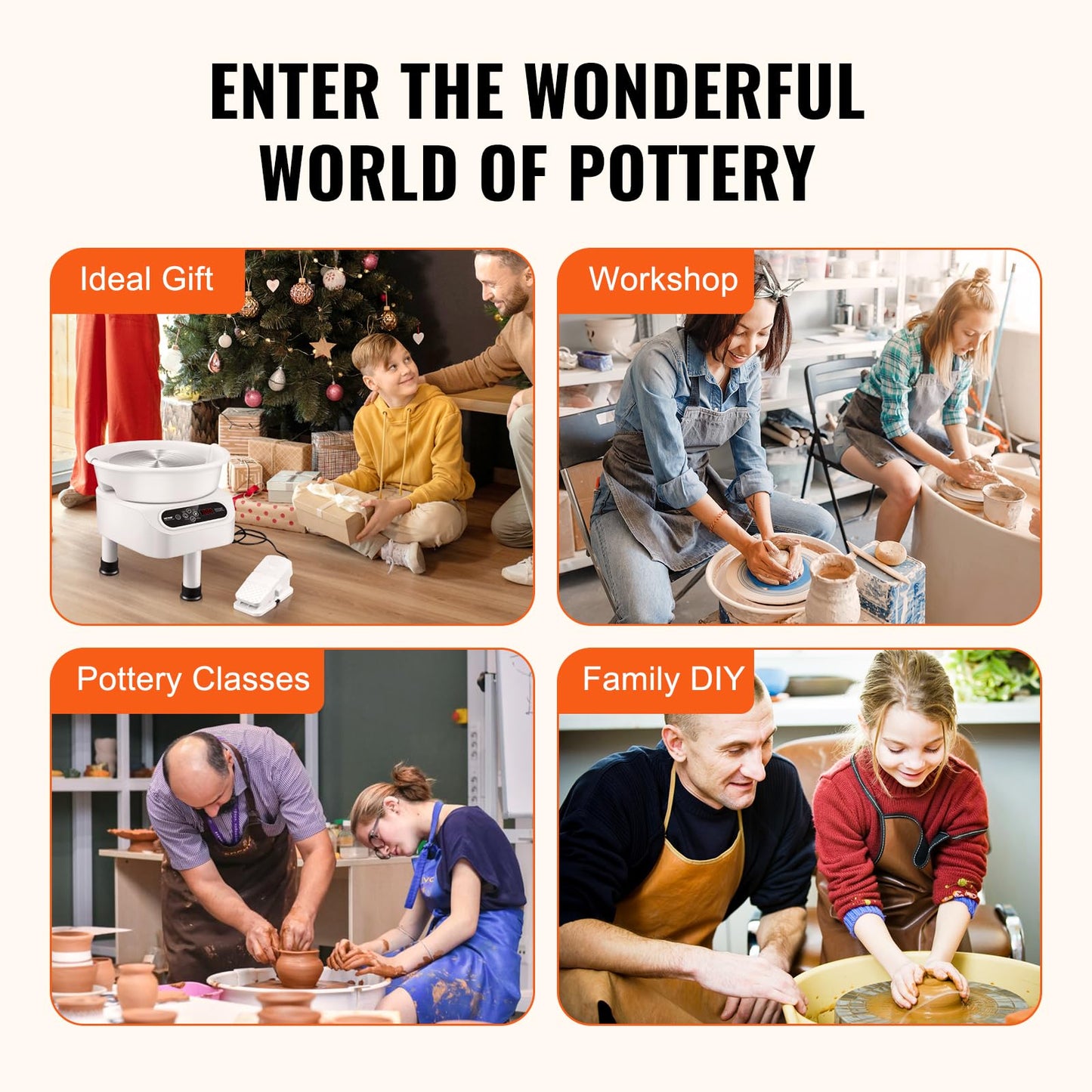 VEVOR 11 inch Pottery Wheel for Adults, 450W Forming Machine with Direct Drive Motor and LCD Touch Screen, 50-300RPM Speed Adjustable Foot Pedal Detachable Basin, for Art Craft Work Home DIY, White