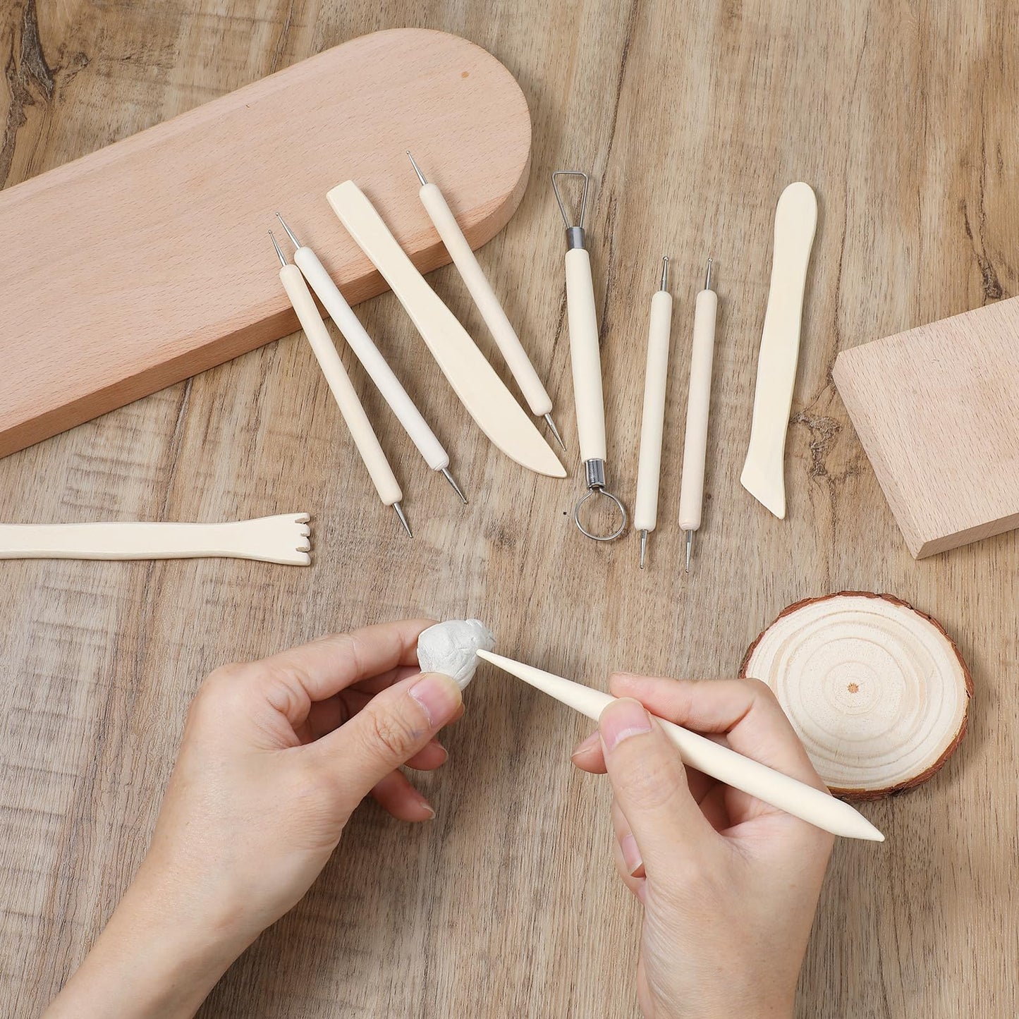 10Pcs Wooden Clay Sculpting Tools, 6.2'' Smooth Double Ended Clay Modeling Tools, Polymer Clay Tools Sculpting, Wood Pottery Clay Tool Kit for Ceramics Soap Playdough Carving Supplies