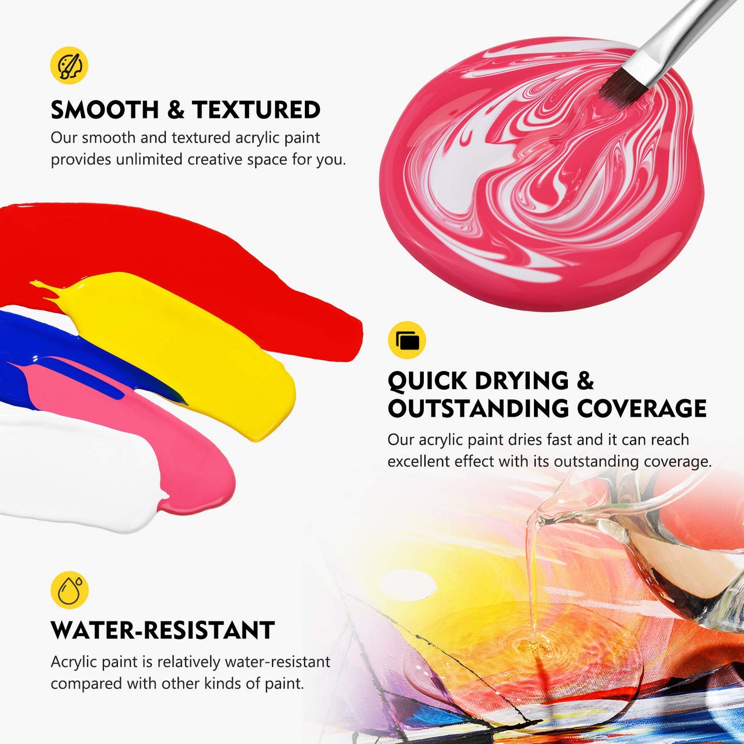 Magicfly Bulk Acrylic Paint 280ml, 14 Rich Pigment Colors 9.47oz Bottle Set, Painting Supplies Craft Paints for Artists or Beginners on Canvas Wood Clay Fabric Ceramic