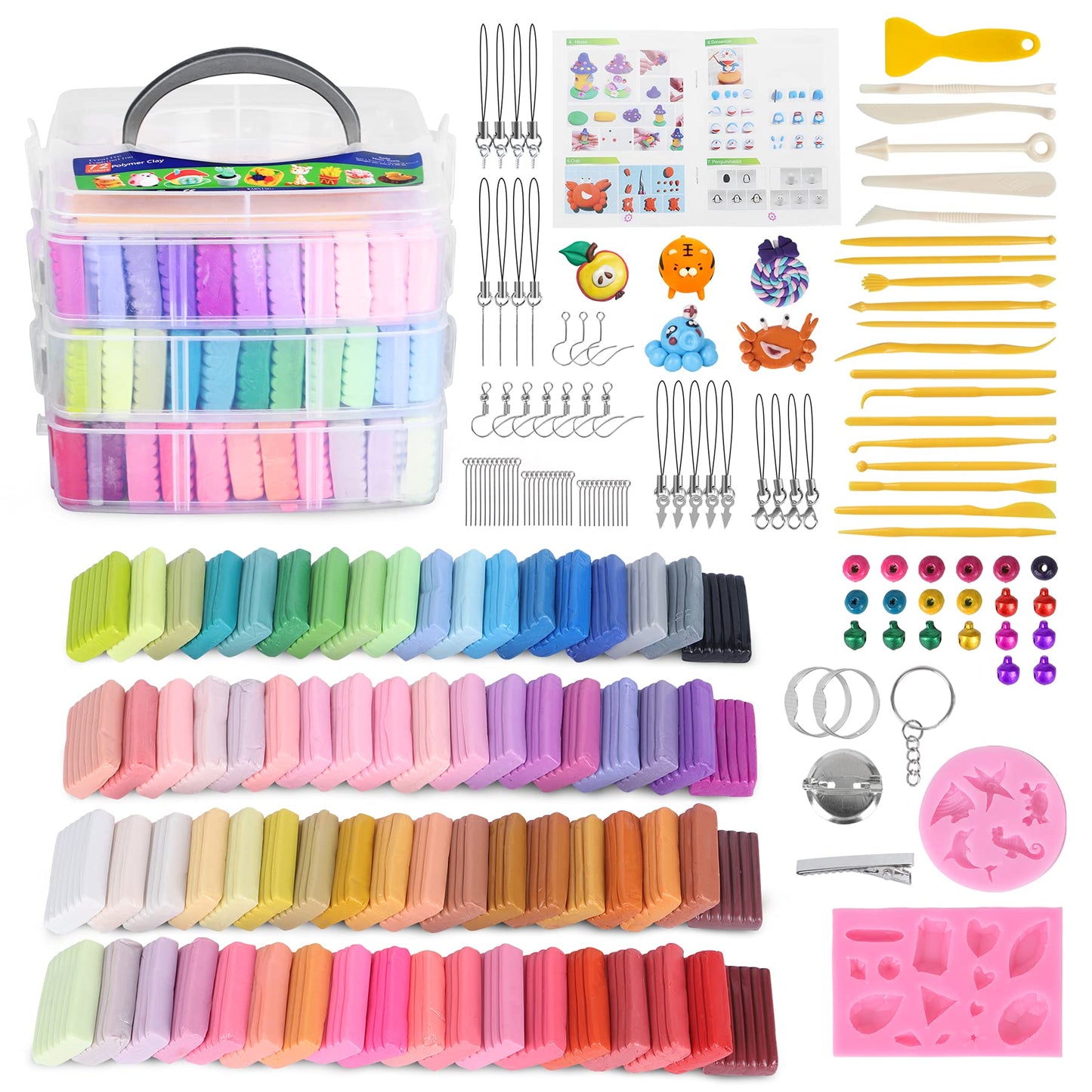 Polymer Clay 50 Colors, Modeling Clay for Kids DIY Starter Kits, Oven Baked Model Clay, Non-Sticky Molding Clay with Sculpting Tools, Gift for Children and Artists (50 Colors A)