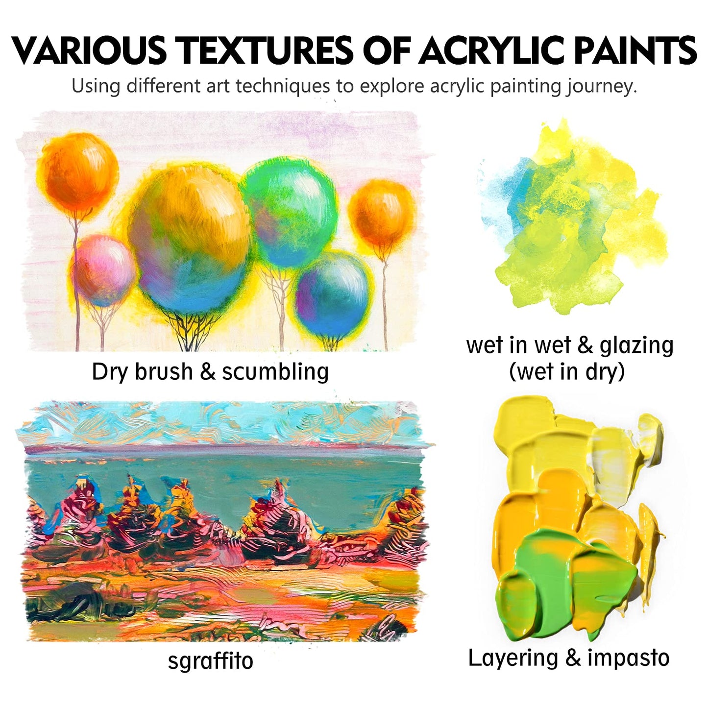 Magicfly Bulk Acrylic Paint 280ml, 14 Rich Pigment Colors 9.47oz Bottle Set, Painting Supplies Craft Paints for Artists or Beginners on Canvas Wood Clay Fabric Ceramic
