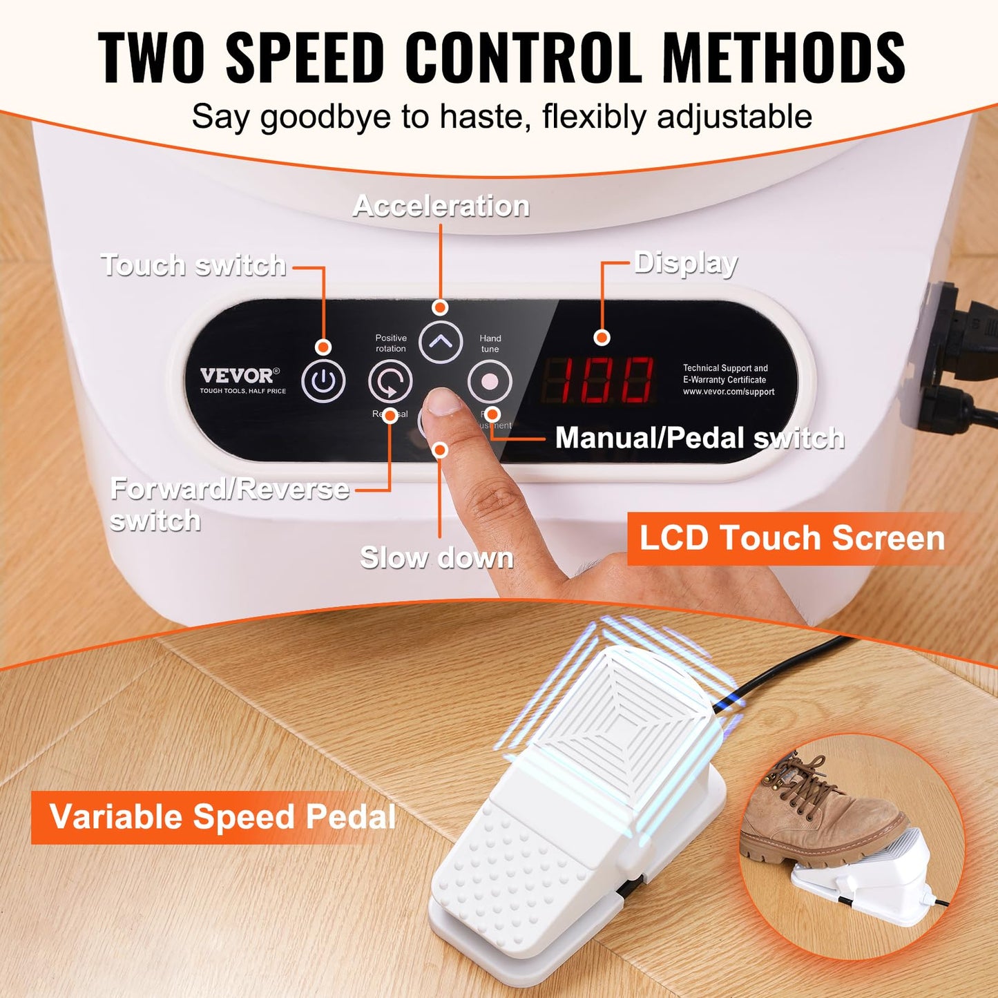 VEVOR 11 inch Pottery Wheel for Adults, 450W Forming Machine with Direct Drive Motor and LCD Touch Screen, 50-300RPM Speed Adjustable Foot Pedal Detachable Basin, for Art Craft Work Home DIY, White
