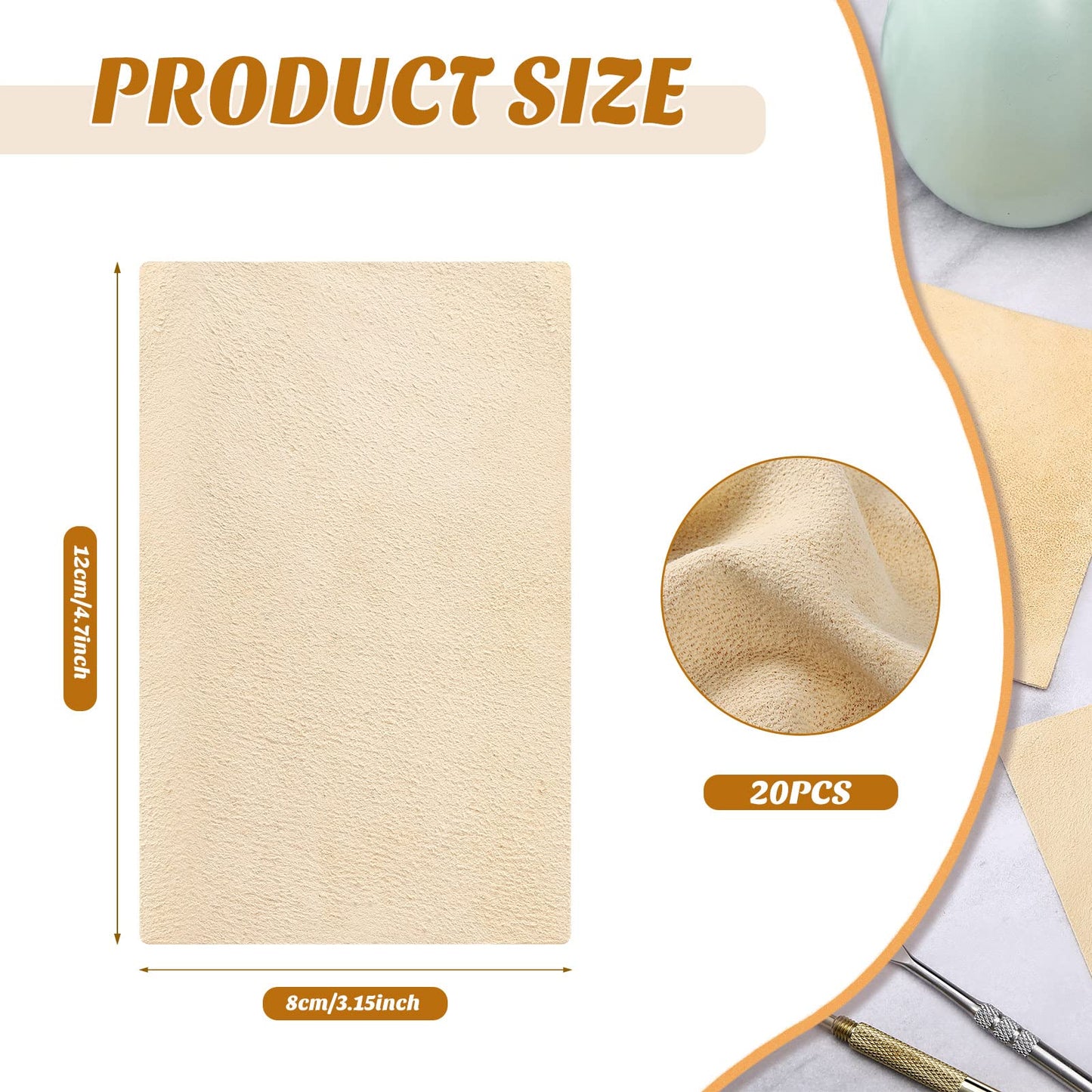 Potchen 20 Pieces Pre Cut Chamois for Smoothing Pot Rim Chamois Clay Soft Cloth Pottery Tool Kit Ceramic Pottery Tools and Supplies Ceramics Trimming Tools