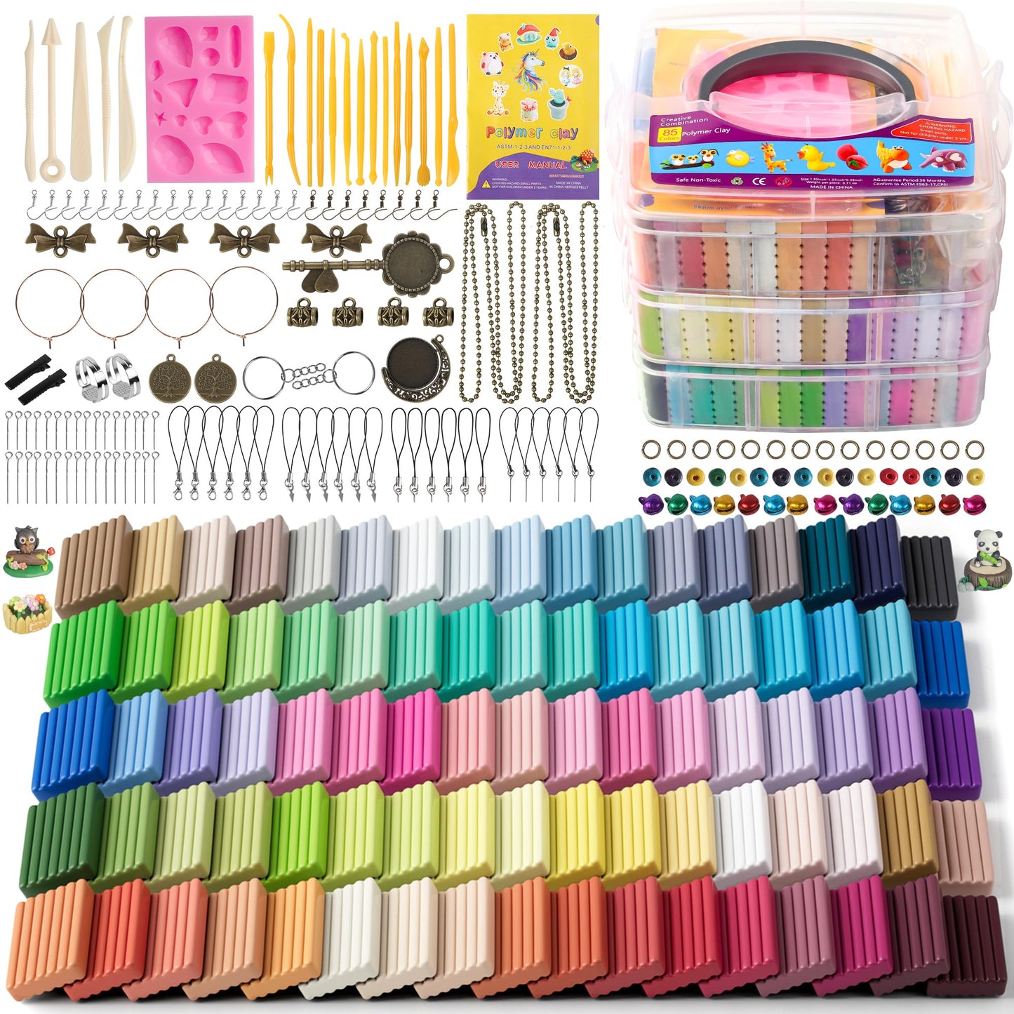 Polymer Clay 50 Colors, Modeling Clay for Kids DIY Starter Kits, Oven Baked Model Clay, Non-Sticky Molding Clay with Sculpting Tools, Gift for Children and Artists (50 Colors A)