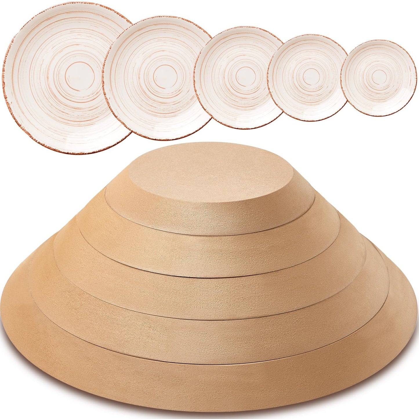 Sunnychicc 5 Pcs Ceramic Mold for Clay Wooden Pottery Clay Molds for Pottery Ceramic Plate for Slump Tools for Handbuilding Craft(Round,6.14-10.87")
