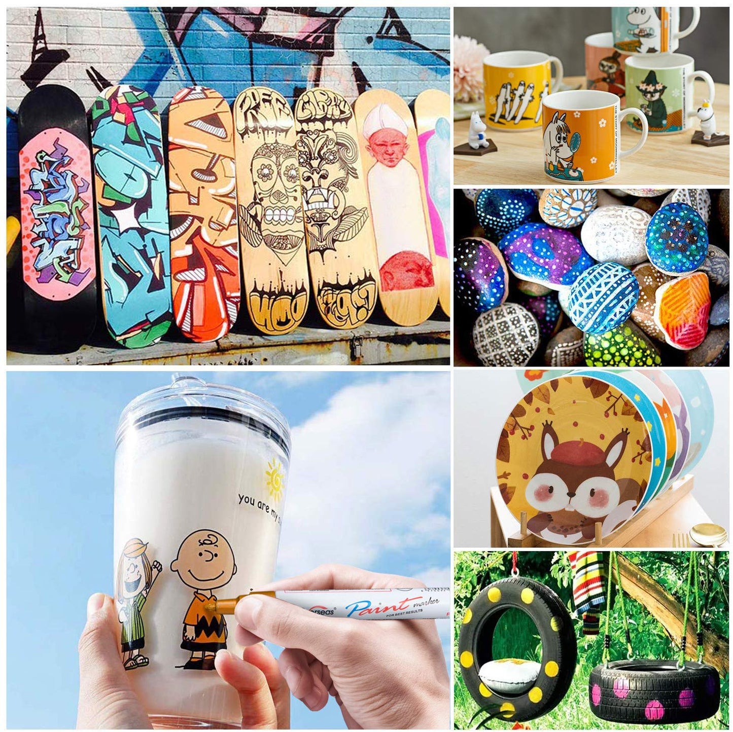 TFIVE Paint Pens Paint Markers on Almost Anything Never Fade Quick Dry and Permanent, Oil-Based Waterproof Marker Pen Set for Rocks Painting, Wood, Fabric, Plastic, Canvas, Glass, Mugs, DIY Craft