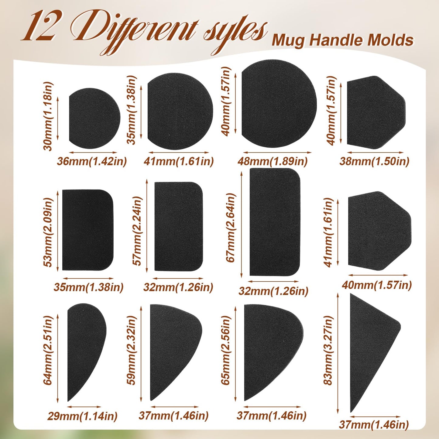 Juexica 3 Pcs Cup Pottery Molds 3.1'', 3.4'', 3.7'' Plaster Molds with 12 Pcs Mug Handle Forms Pottery Shaping Tool Wood Slump Press Mold 3 Sizes Clay Molds for DIY Pottery Cup Mug Art Making