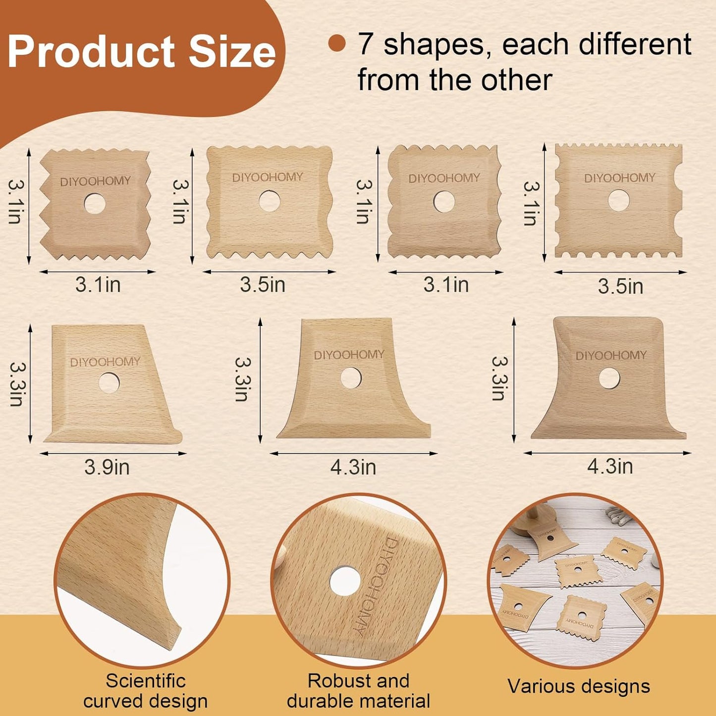 DIYOOHOMY 7 Pcs Pottery Ribs Foot Shaper Trimming Tools Clay Texture Ribs Mud Throwing Clay Ceramic Pottery Smoothing Shapes Sculpting Carving Wooden DIY Supplies