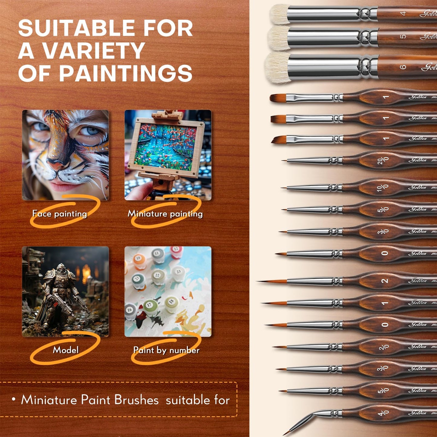 Golden Maple Miniature Paint Brushes Drybrush-18PCS Micro Detail Paint Brush Set, Small Fine Detail Model Brushes for Acrylics, Watercolors & Paint by Number, Figurine - Cocoa Brown