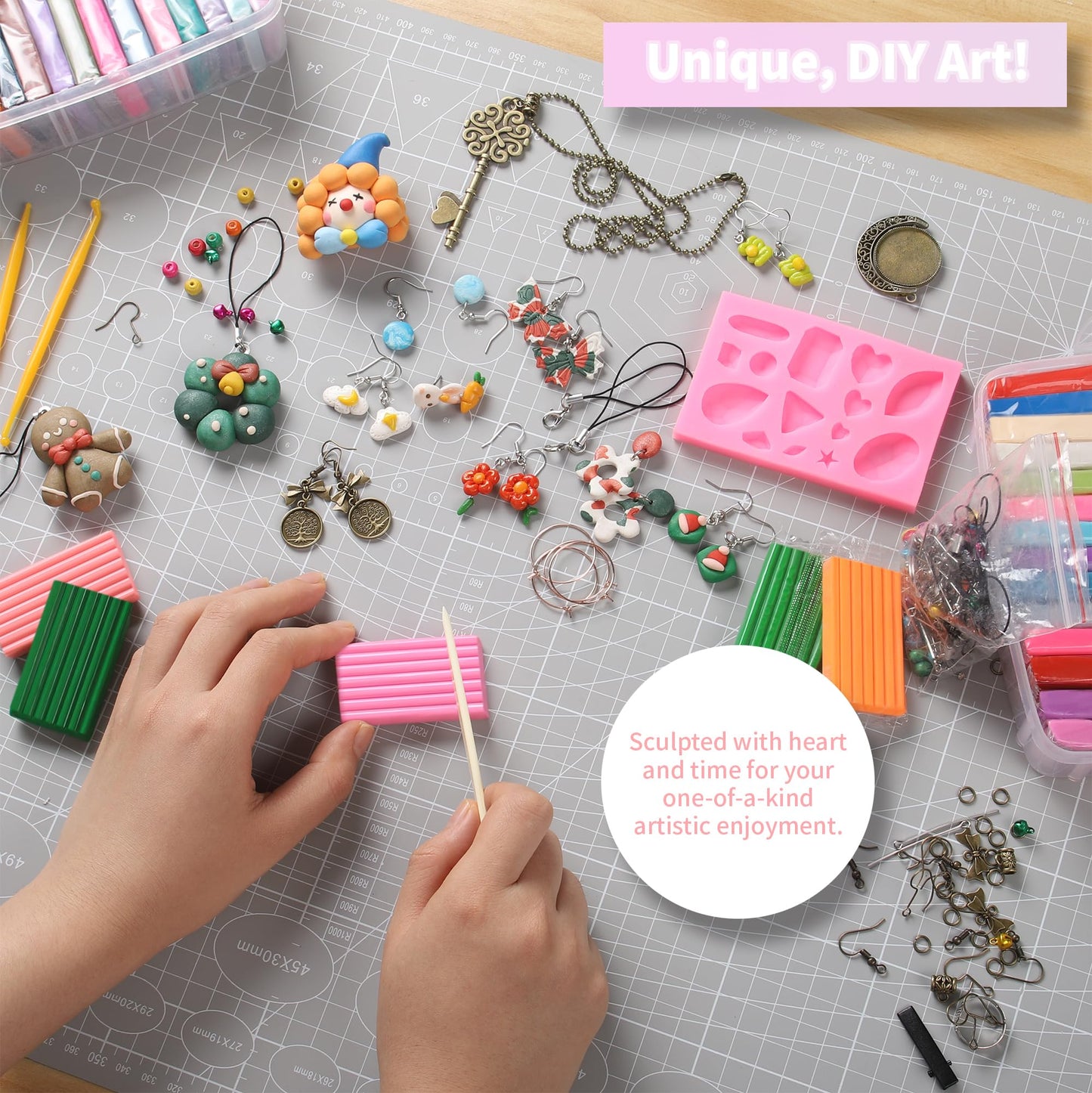 Polymer Clay 50 Colors, Modeling Clay for Kids DIY Starter Kits, Oven Baked Model Clay, Non-Sticky Molding Clay with Sculpting Tools, Gift for Children and Artists (50 Colors A)
