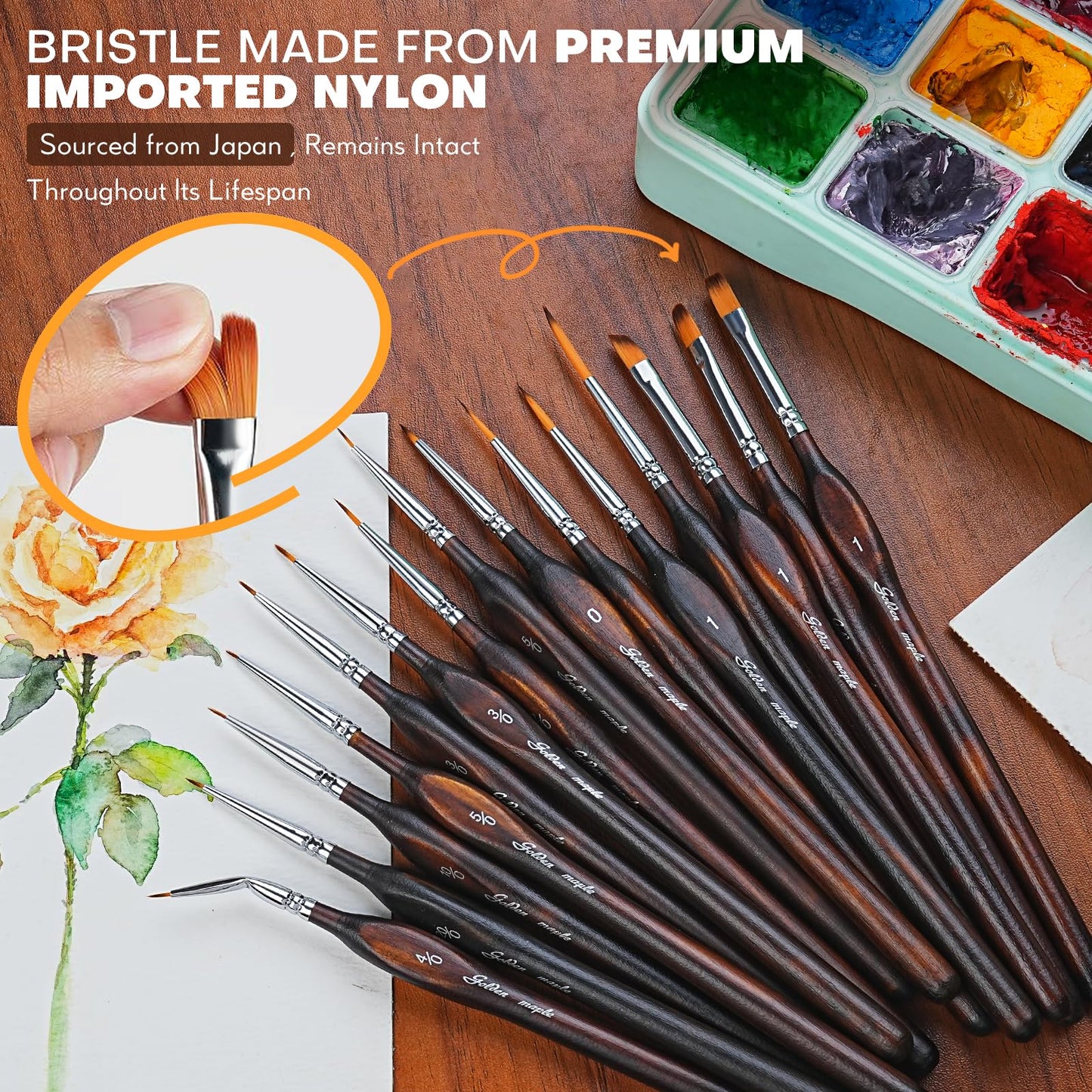 Golden Maple Miniature Paint Brushes Drybrush-18PCS Micro Detail Paint Brush Set, Small Fine Detail Model Brushes for Acrylics, Watercolors & Paint by Number, Figurine - Cocoa Brown