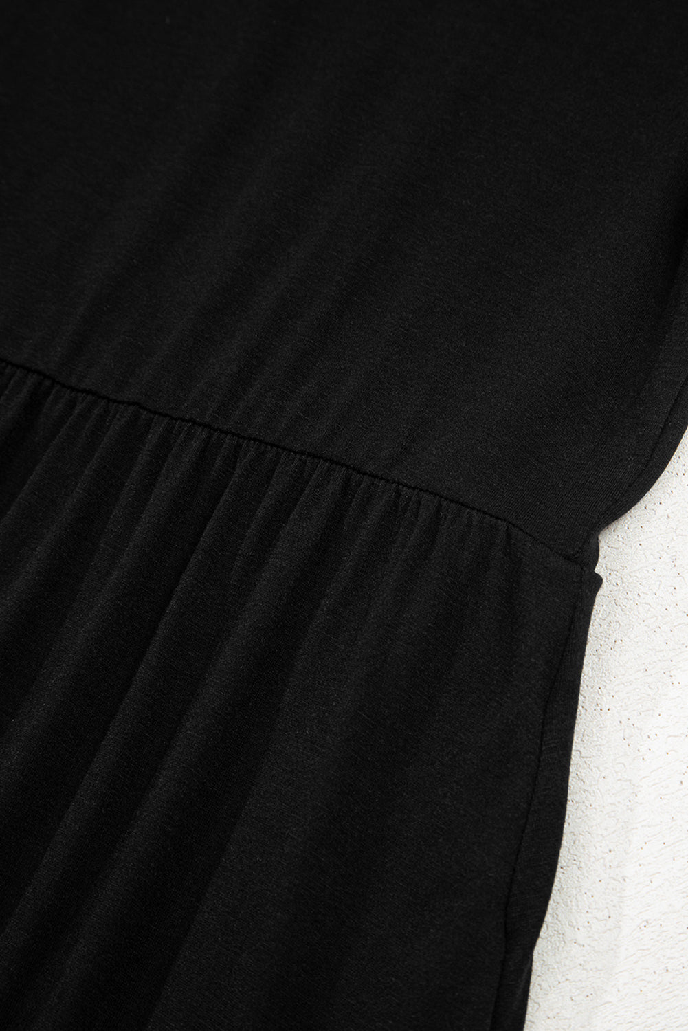 Black Solid Color T-shirt High Waist Pocketed Long Dress