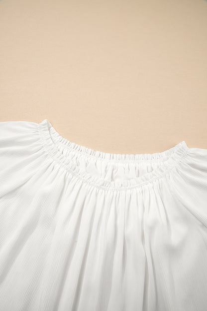 White Frilly Off Shoulder Lace Insert Sleeve Textured Blouse