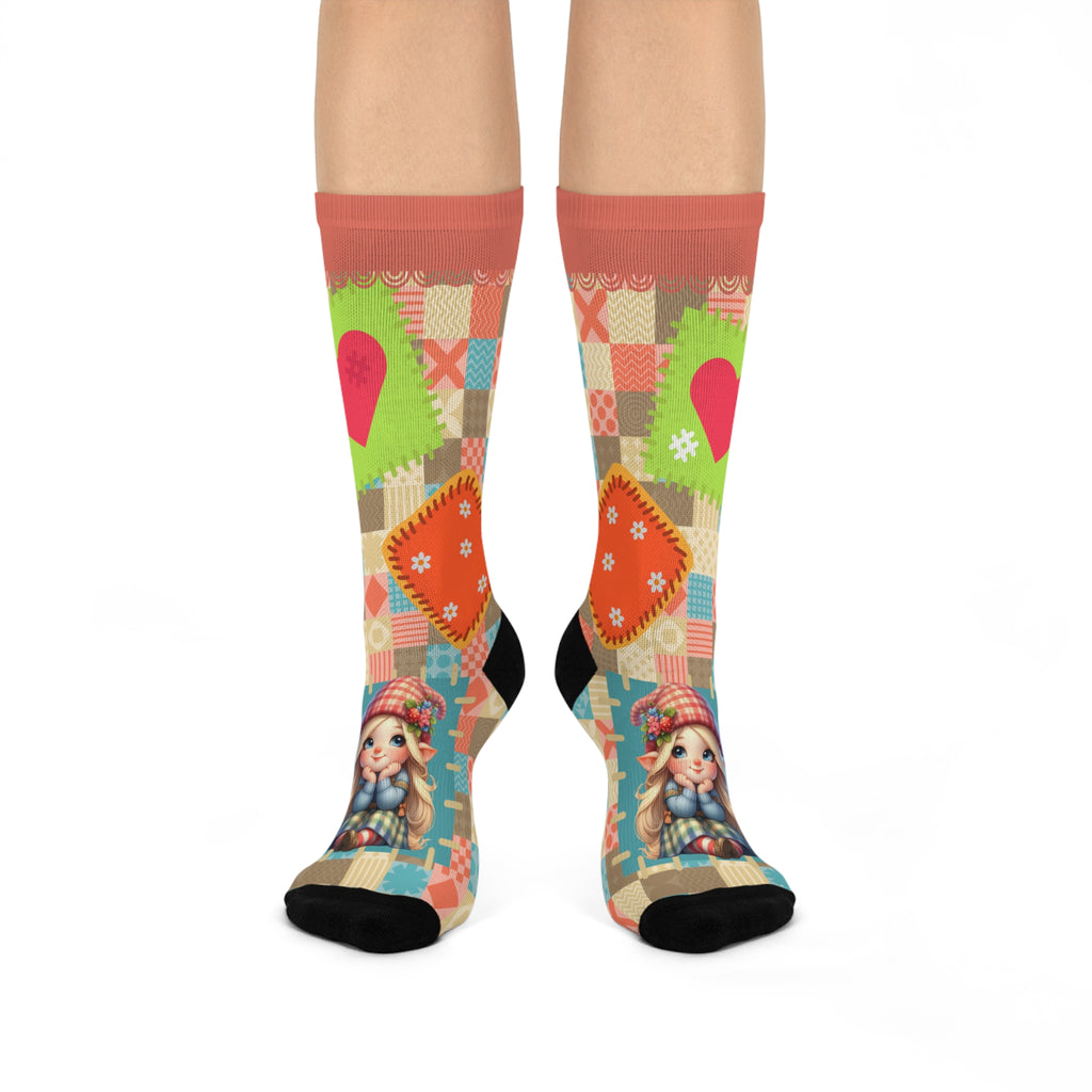 Cushioned Crew Socks-Patchwork Gnome