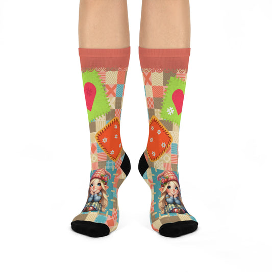 Cushioned Crew Socks-Patchwork Gnome