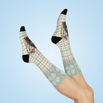Cushioned Crew Socks-Gingham Gnome