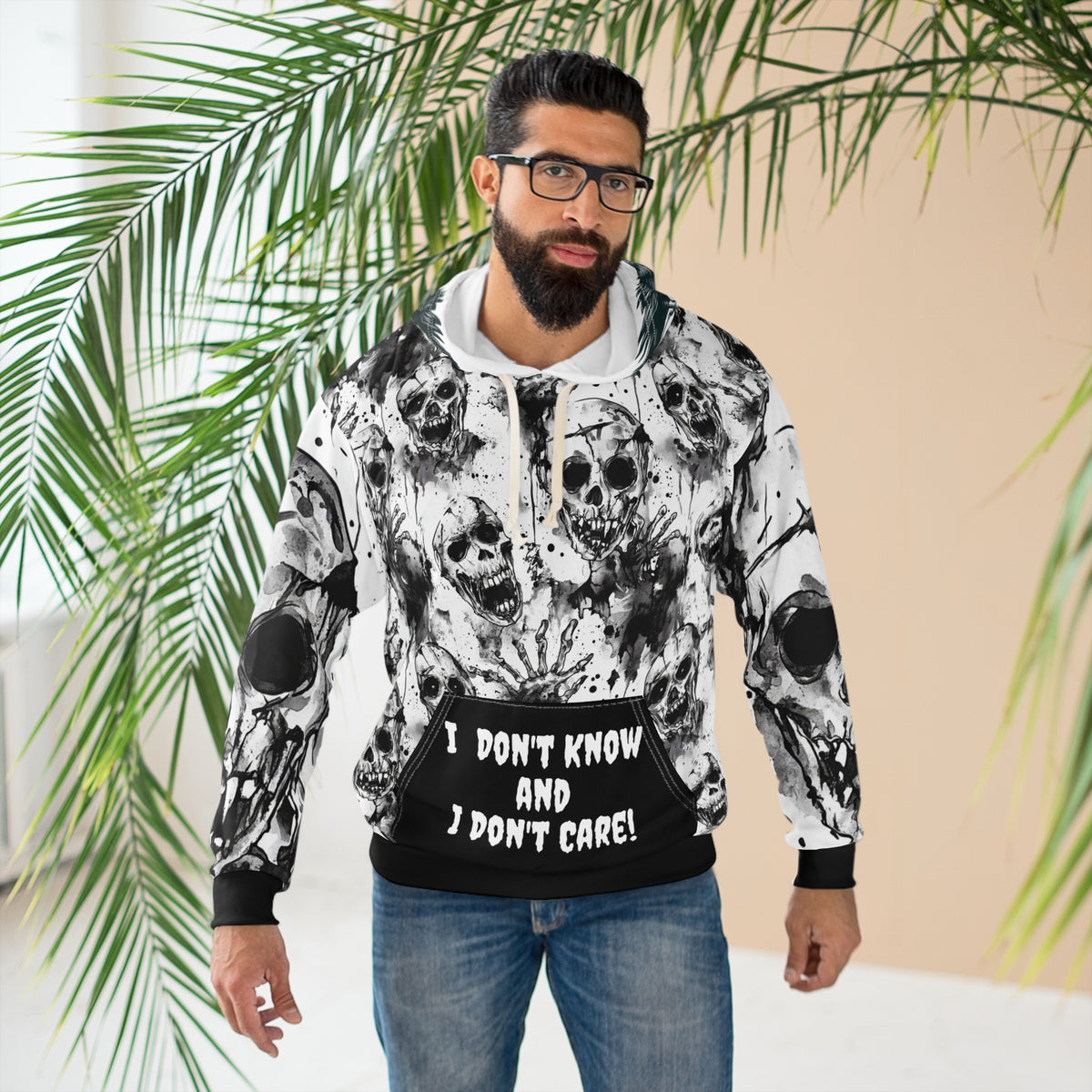 Skull Hoodie - Gothic Black and White Unisex Pullover with Personalization