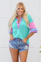 Light Blue Solid Color Half Sleeve Buttons Henley Top