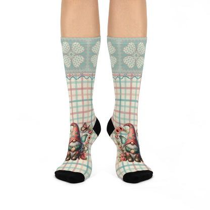 Cushioned Crew Socks-Gingham Gnome