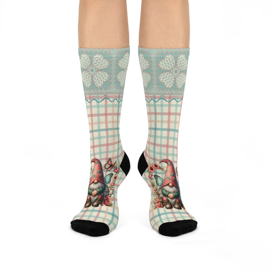 Cushioned Crew Socks-Gingham Gnome