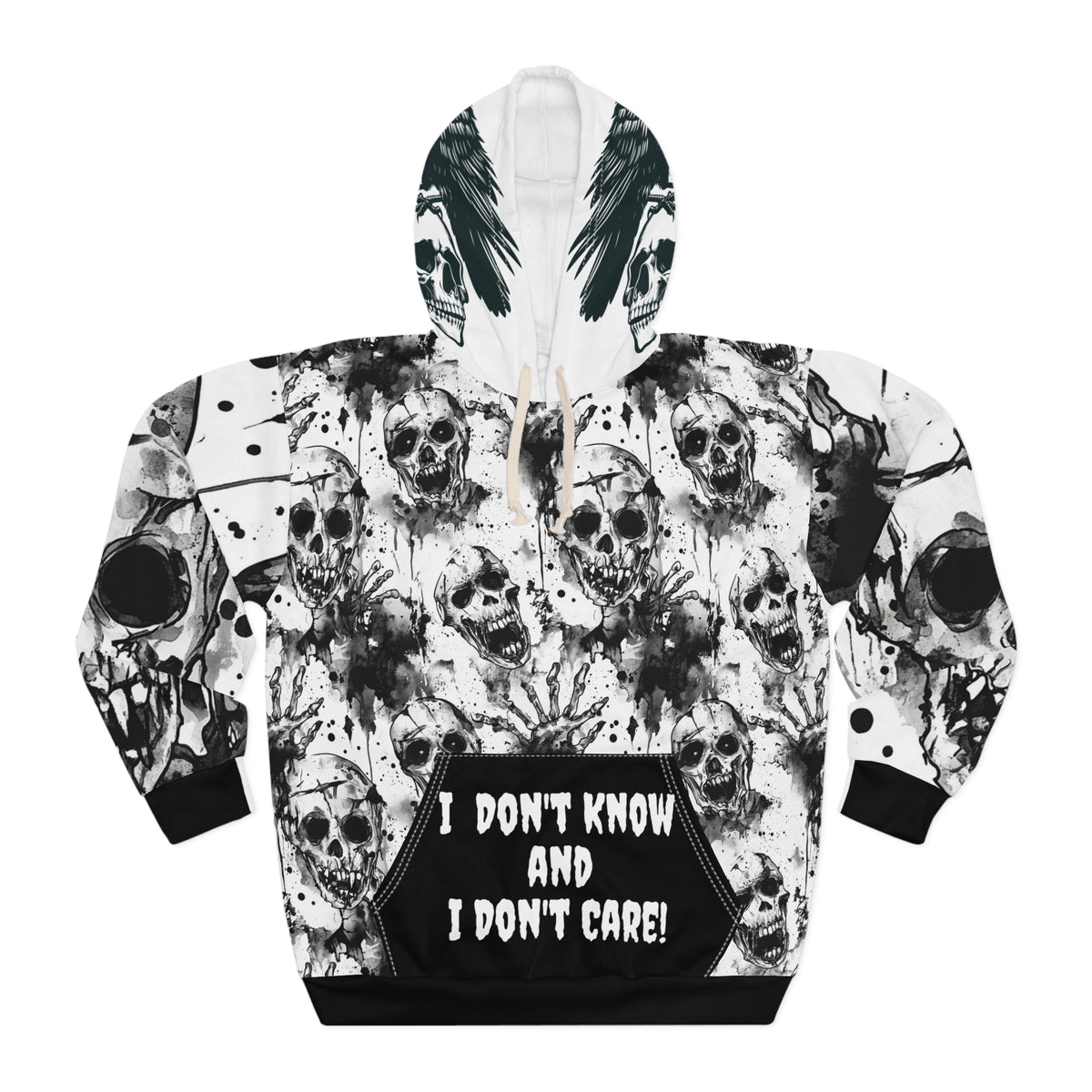 Skull Hoodie - Gothic Black and White Unisex Pullover with Personalization