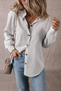 Stripe Roll-tab Sleeve Pocketed Long Shirt