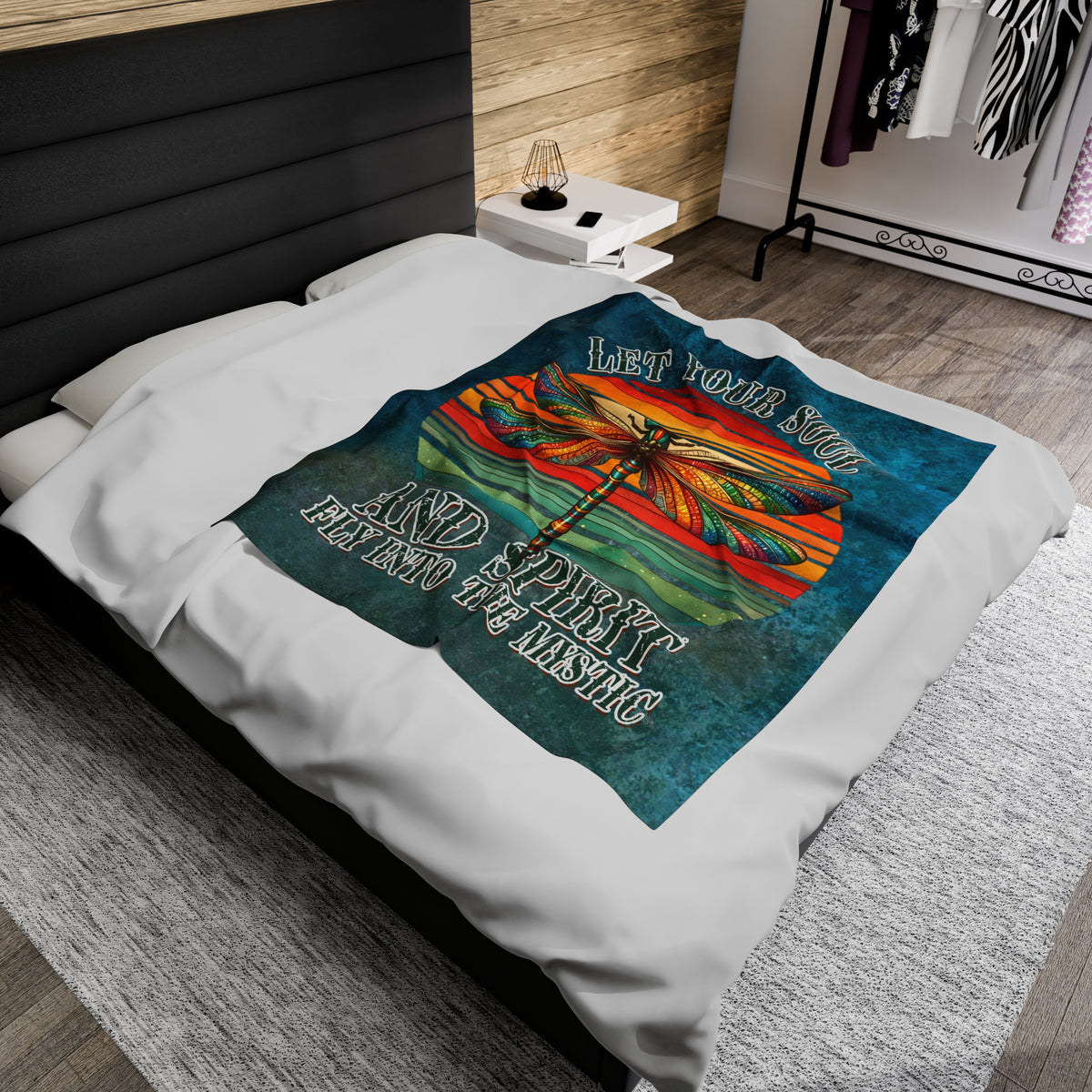 Plush Blanket - Colorful Dragonfly Mystic Soul Spirit Design