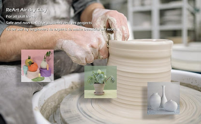 ReArt Stone Air-Dry Clay 15LB wih 3 Colors White, Gray & Terra Cotta 5lb Each- Ideal for Beginners and Advanced Sculptors All-Purpose Modeling Clay (White, Gray & Terra Cotta)