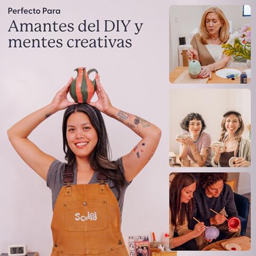 Sculpd Pottery Starter Kit - Complete Air Dry Clay Beginner Set for 2 Adults: Includes Sculpting Tools, Gloss Varnish, Paint Brushes, Guide, Video Tutorials & More - Date Night Gift, Arts Crafts Hobby