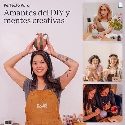 Sculpd Pottery Starter Kit - Complete Air Dry Clay Beginner Set for 2 Adults: Includes Sculpting Tools, Gloss Varnish, Paint Brushes, Guide, Video Tutorials & More - Date Night Gift, Arts Crafts Hobby