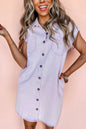 Orchid Petal Short Sleeve Double Chest Pocket Denim Shirt Dress