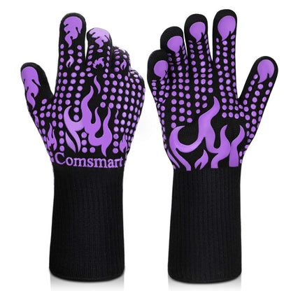 Comsmart BBQ Gloves, 1472F Heat Resistant Silicone Non-Slip Oven Mitts, Long Kitchen Gloves Perfect for Grilling, Cooking, Baking, Cutting, Blue