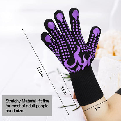 Comsmart BBQ Gloves, 1472F Heat Resistant Silicone Non-Slip Oven Mitts, Long Kitchen Gloves Perfect for Grilling, Cooking, Baking, Cutting, Blue