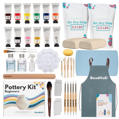 Pottery Kit for Beginners, 4.4Lbs Air Dry Clay for Adults with Sculpting Tools, Paint, Glaze, Air-Dry Modeling Clay Molding, Sculpt & Painting Set, Hobby Date Night DIY Art Craft Kits (White)