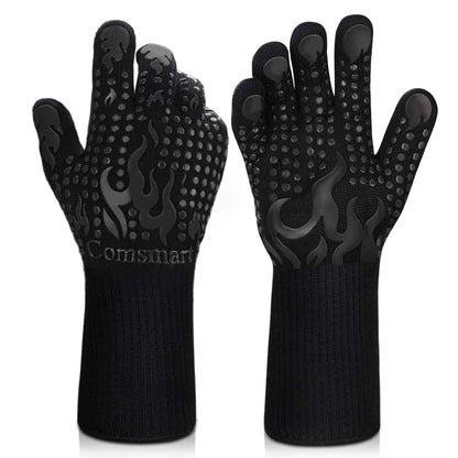 Comsmart BBQ Gloves, 1472F Heat Resistant Silicone Non-Slip Oven Mitts, Long Kitchen Gloves Perfect for Grilling, Cooking, Baking, Cutting, Blue