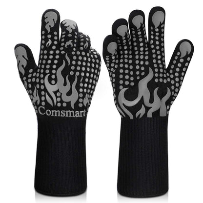 Comsmart BBQ Gloves, 1472F Heat Resistant Silicone Non-Slip Oven Mitts, Long Kitchen Gloves Perfect for Grilling, Cooking, Baking, Cutting, Blue
