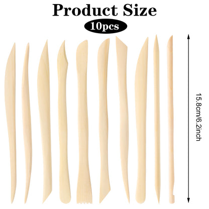 10Pcs Wooden Clay Sculpting Tools, 6.2'' Smooth Double Ended Clay Modeling Tools, Polymer Clay Tools Sculpting, Wood Pottery Clay Tool Kit for Ceramics Soap Playdough Carving Supplies