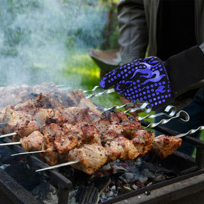 Comsmart BBQ Gloves, 1472F Heat Resistant Silicone Non-Slip Oven Mitts, Long Kitchen Gloves Perfect for Grilling, Cooking, Baking, Cutting, Blue