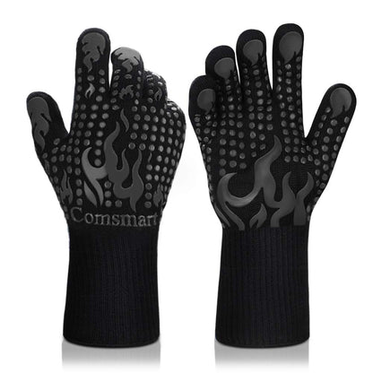 Comsmart BBQ Gloves, 1472F Heat Resistant Silicone Non-Slip Oven Mitts, Long Kitchen Gloves Perfect for Grilling, Cooking, Baking, Cutting, Blue