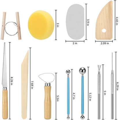 Blisstime 18PCS Clay Sculpting Tools, Basic Clay Pottery Carving Tool Kit with Wooden Handles and Tool Bag