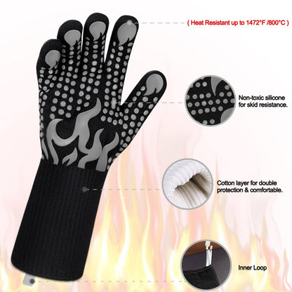 Comsmart BBQ Gloves, 1472F Heat Resistant Silicone Non-Slip Oven Mitts, Long Kitchen Gloves Perfect for Grilling, Cooking, Baking, Cutting, Blue