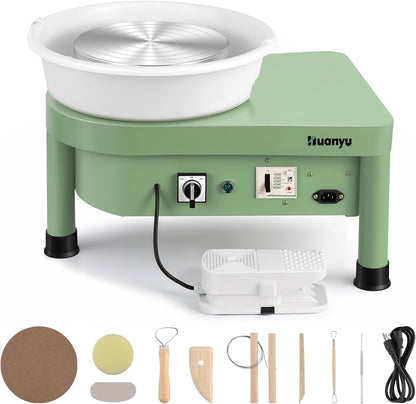 Huanyu Pottery Wheel Machine 25 cm/10" with Foot Pedal, Electric Ceramic Forming Machine with Detachable Basin DIY Art Clay Potter's Wheel for Beginners Adults at Home Pottery