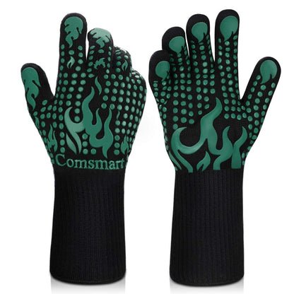Comsmart BBQ Gloves, 1472F Heat Resistant Silicone Non-Slip Oven Mitts, Long Kitchen Gloves Perfect for Grilling, Cooking, Baking, Cutting, Blue