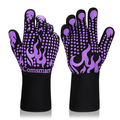 Comsmart BBQ Gloves, 1472F Heat Resistant Silicone Non-Slip Oven Mitts, Long Kitchen Gloves Perfect for Grilling, Cooking, Baking, Cutting, Blue
