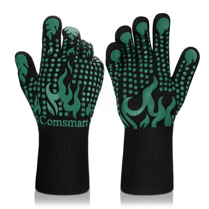 Comsmart BBQ Gloves, 1472F Heat Resistant Silicone Non-Slip Oven Mitts, Long Kitchen Gloves Perfect for Grilling, Cooking, Baking, Cutting, Blue